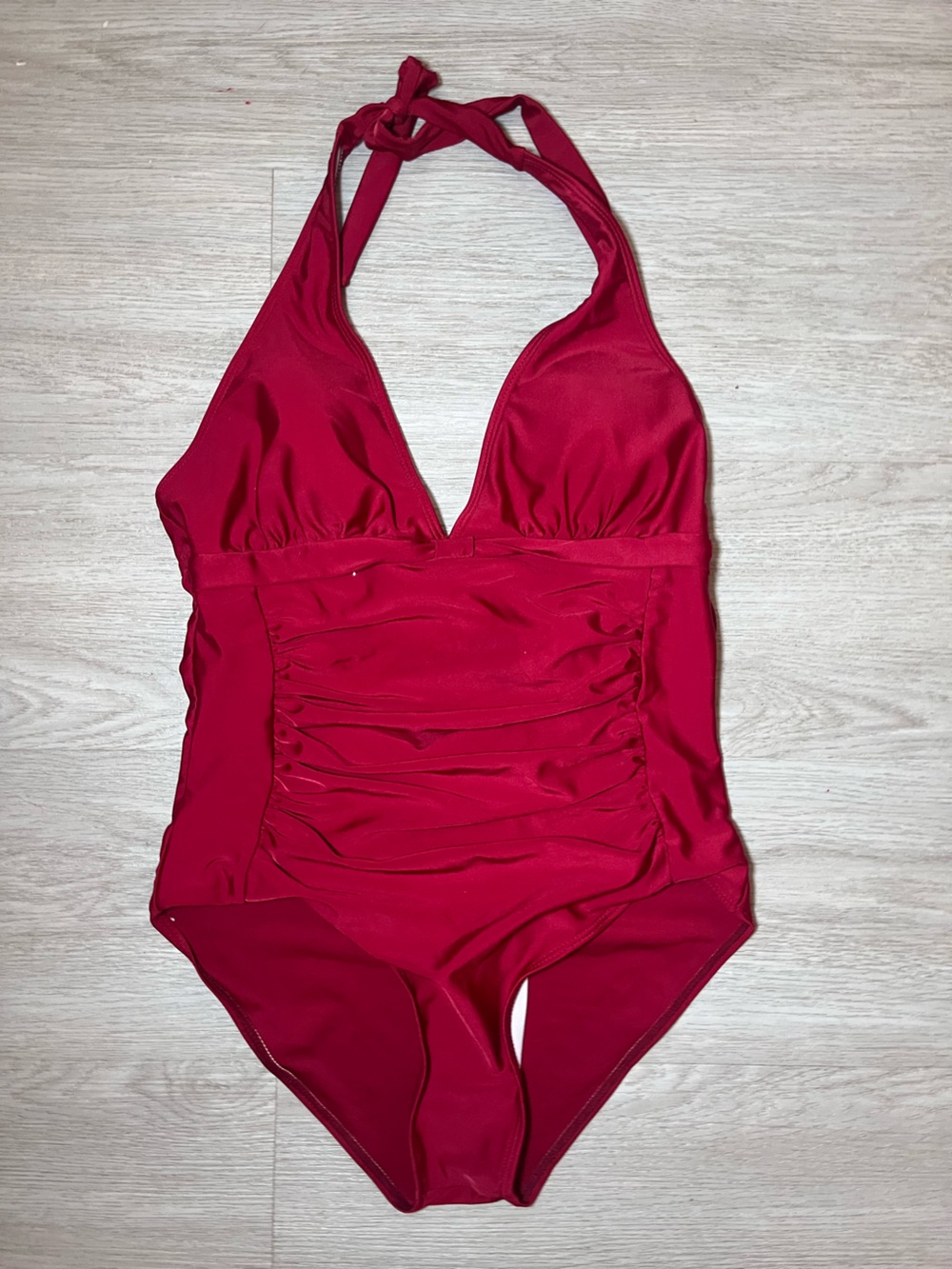 Red Ruched One-Piece Swimwear Small
